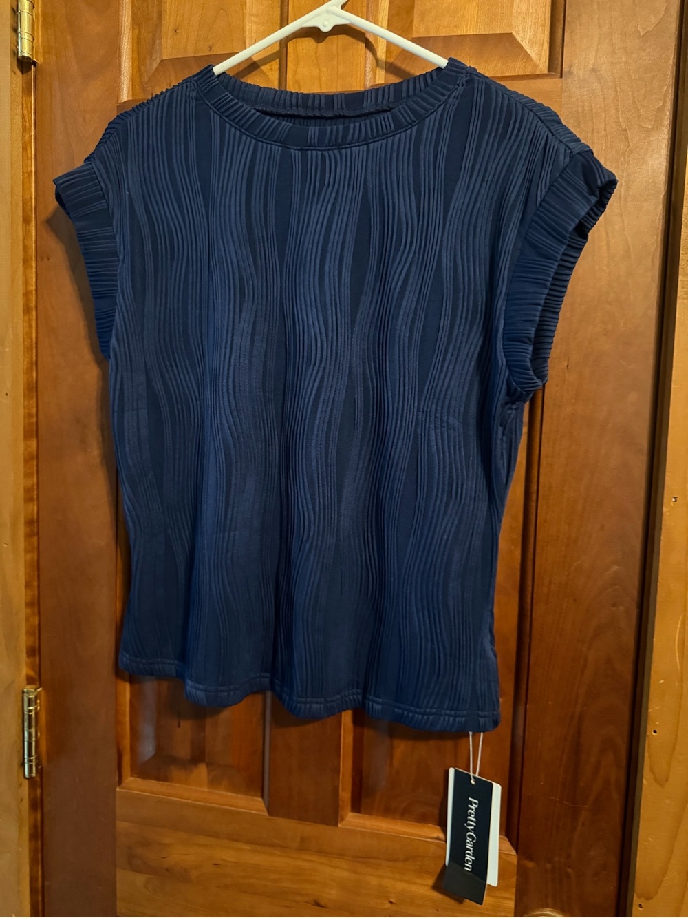 PrettyGarden Pleated Navy Short-Sleeve Women's Top